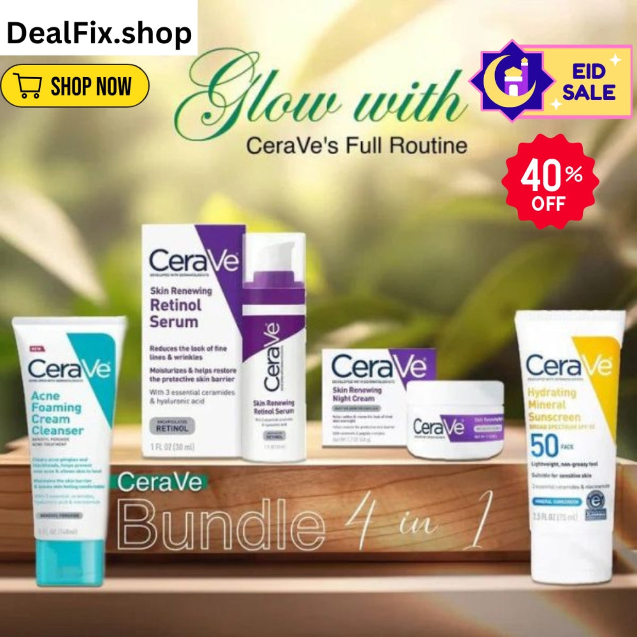 Cerave 4 In 1 Skincare Kit Night Cream, Sunblock, Cleanser & Serum For Radiant Skin