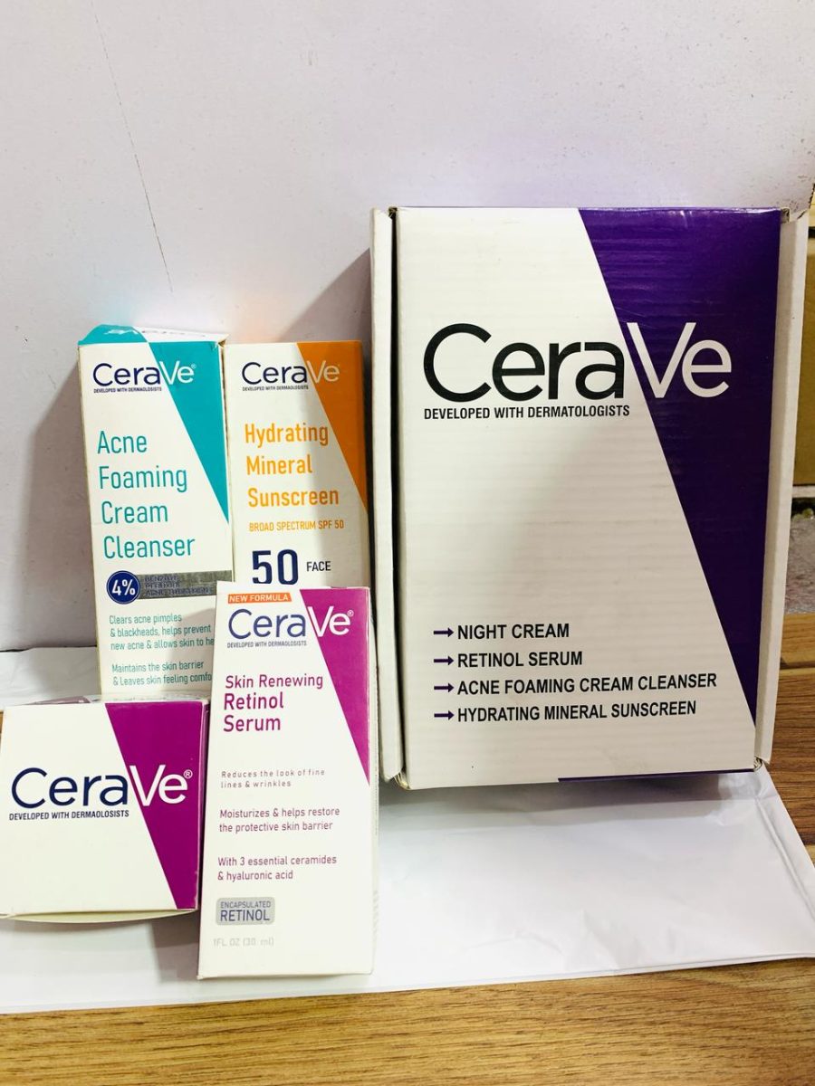 Cerave 4 In 1 Skincare Kit Night Cream, Sunblock, Cleanser & Serum For Radiant Skin